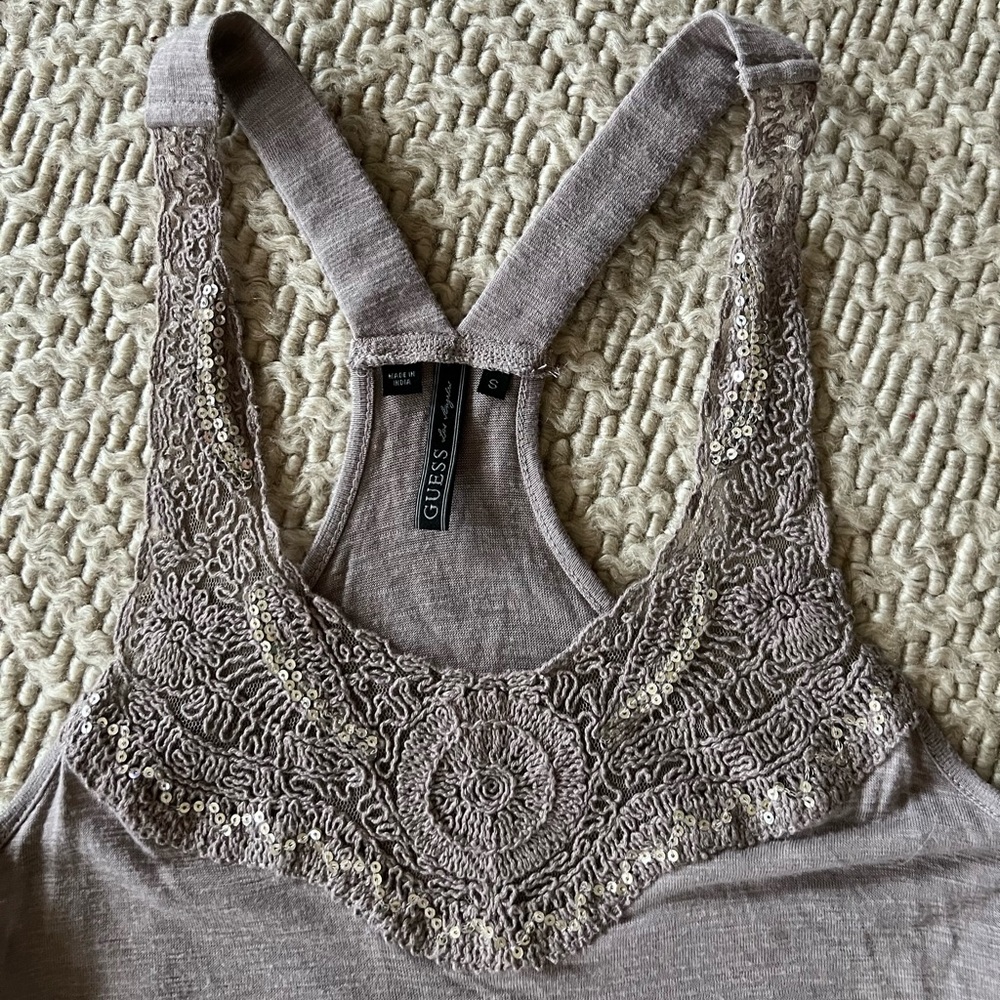 GUESS Sequin Ruffle Racerback Tank - S - Picture 2 of 9